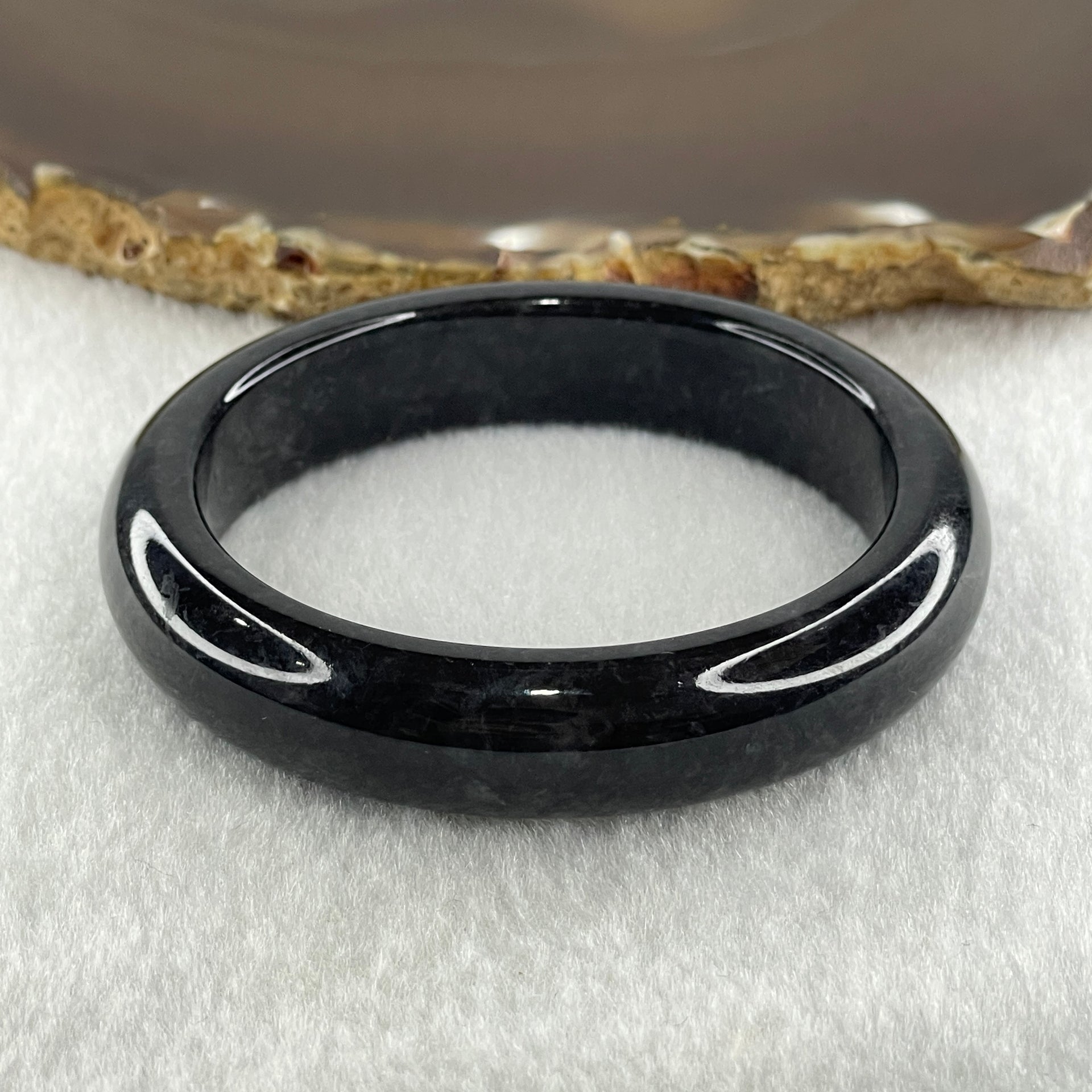 Natural Type A Opaque Wuji Black Jadeite Bangle 47.08g Inner Diameter 50.9mm 12.7 by 7.8mm (No Visible Line) - Huangs Jadeite and Jewelry Pte Ltd