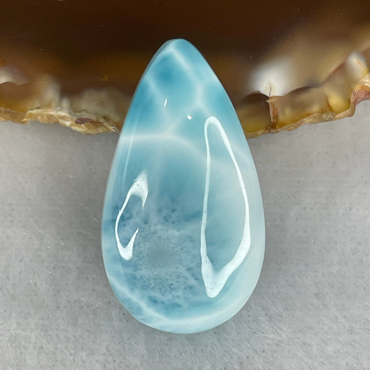 Very Good Grade Natural Larimar Teardrop Pendant | 28.3mm Caribbean Stone Amulet (6.85g | 28.3x15.8x8.8mm)