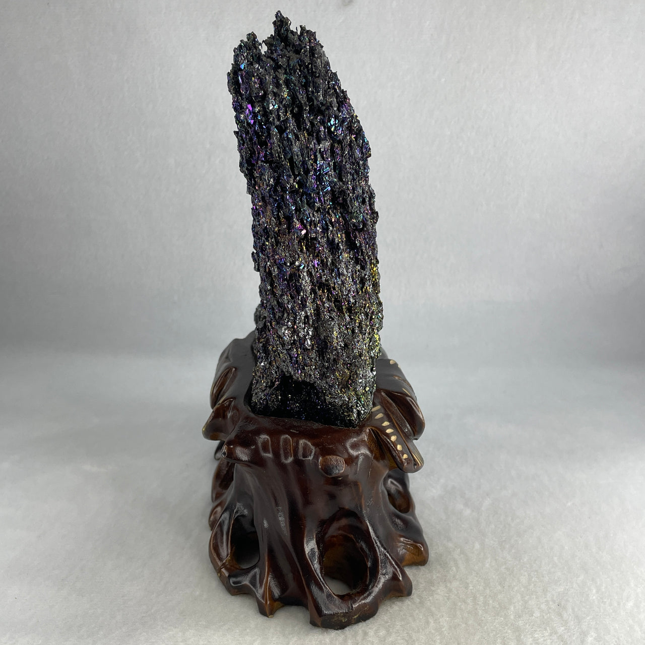 Natural Black Moissanite Rough Specimen | Cosmic Silicon Carbide Crystalline Monolith | Custom Bespoke Gallery Timber Display Stand (832.41g 145x85x185mm)