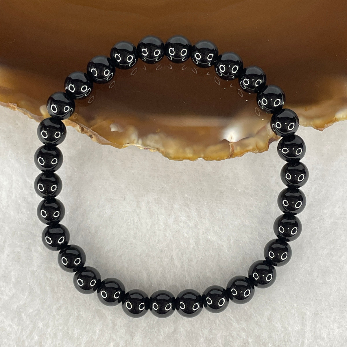 Certified Good Grade Natural Black Obsidian Beads Bracelet | 6.3mm Dainty Mirror-Polished (9.01g | 30 Beads | 15.5cm)