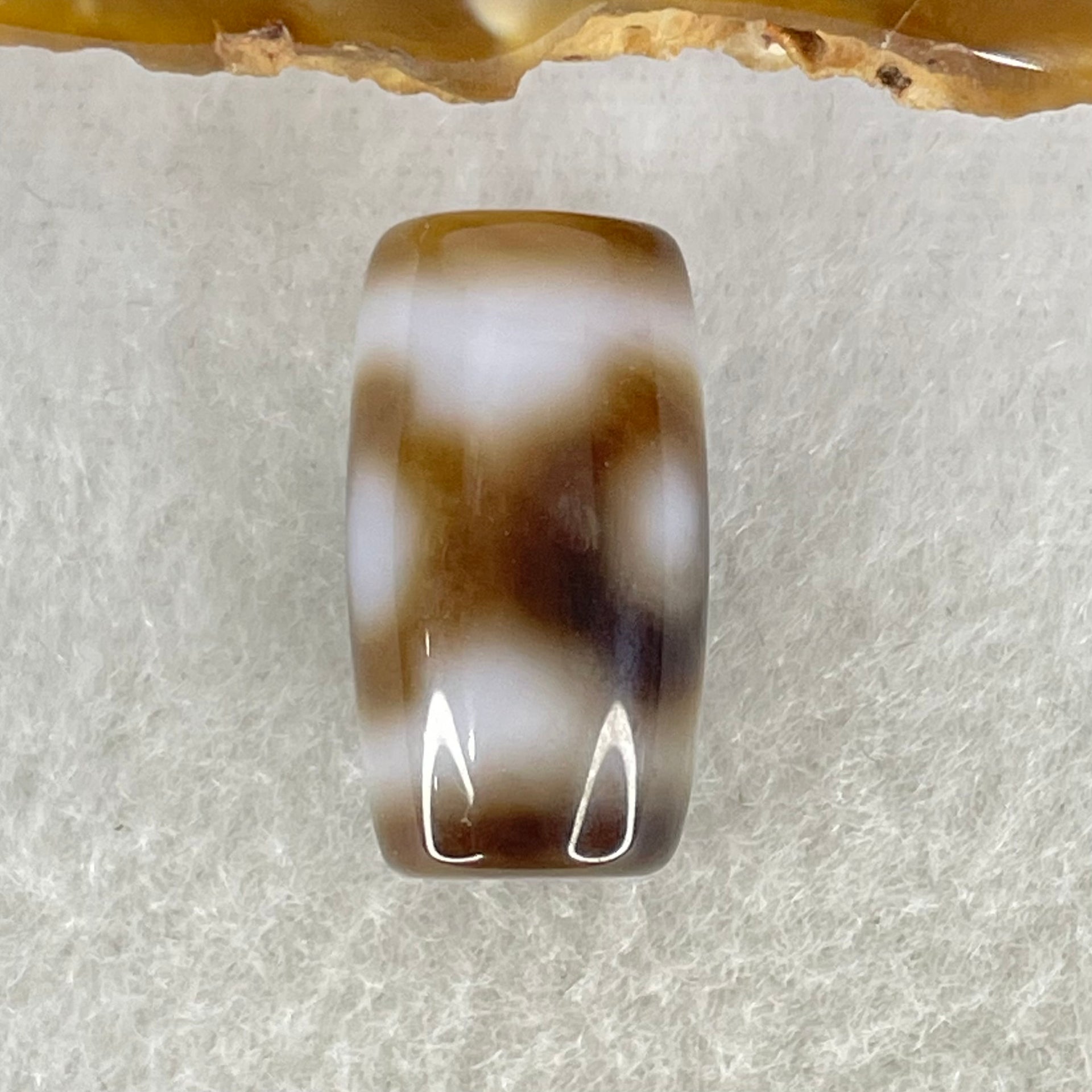 Natural Powerful Tibetan Old Oily Dark Brown With White Agate 3 Eyes Dzi Bead Heavenly Master (Tian Zhu) 三眼天诛 3.95g 19.6 by 10.8mm - Huangs Jadeite and Jewelry Pte Ltd