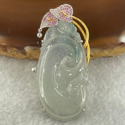 Type A Icy Colourless Jadeite Dragon on Ruyi with Diamonds and Rubilite in 18K White and Yellow Gold 11.22g 42.0 by 21.9 by 3.5mm - Huangs Jadeite and Jewelry Pte Ltd