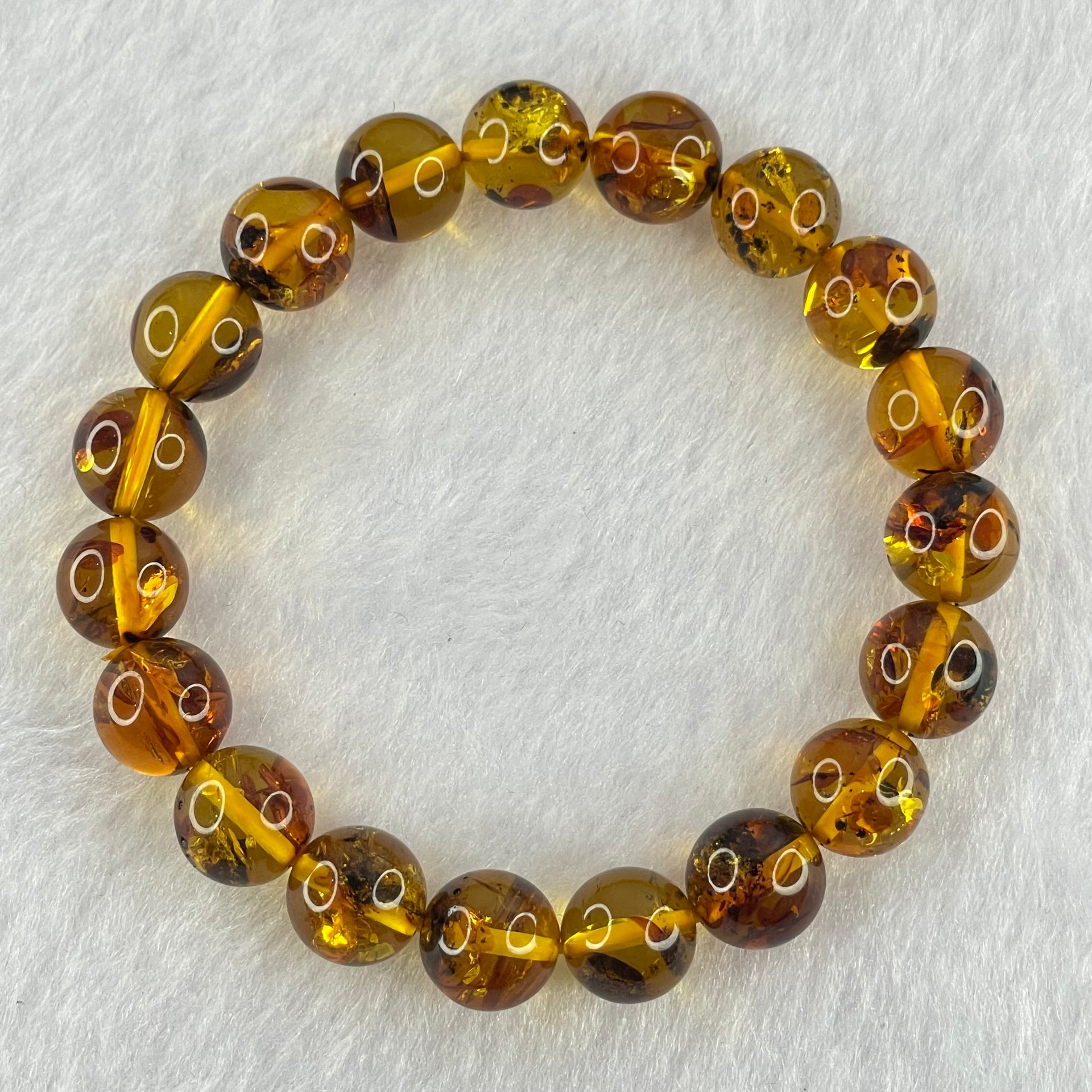 Natural Brownish Yellow Flower Amber Beads Bracelet 12.85g 17.5cm 10.8mm 19 Beads - Huangs Jadeite and Jewelry Pte Ltd