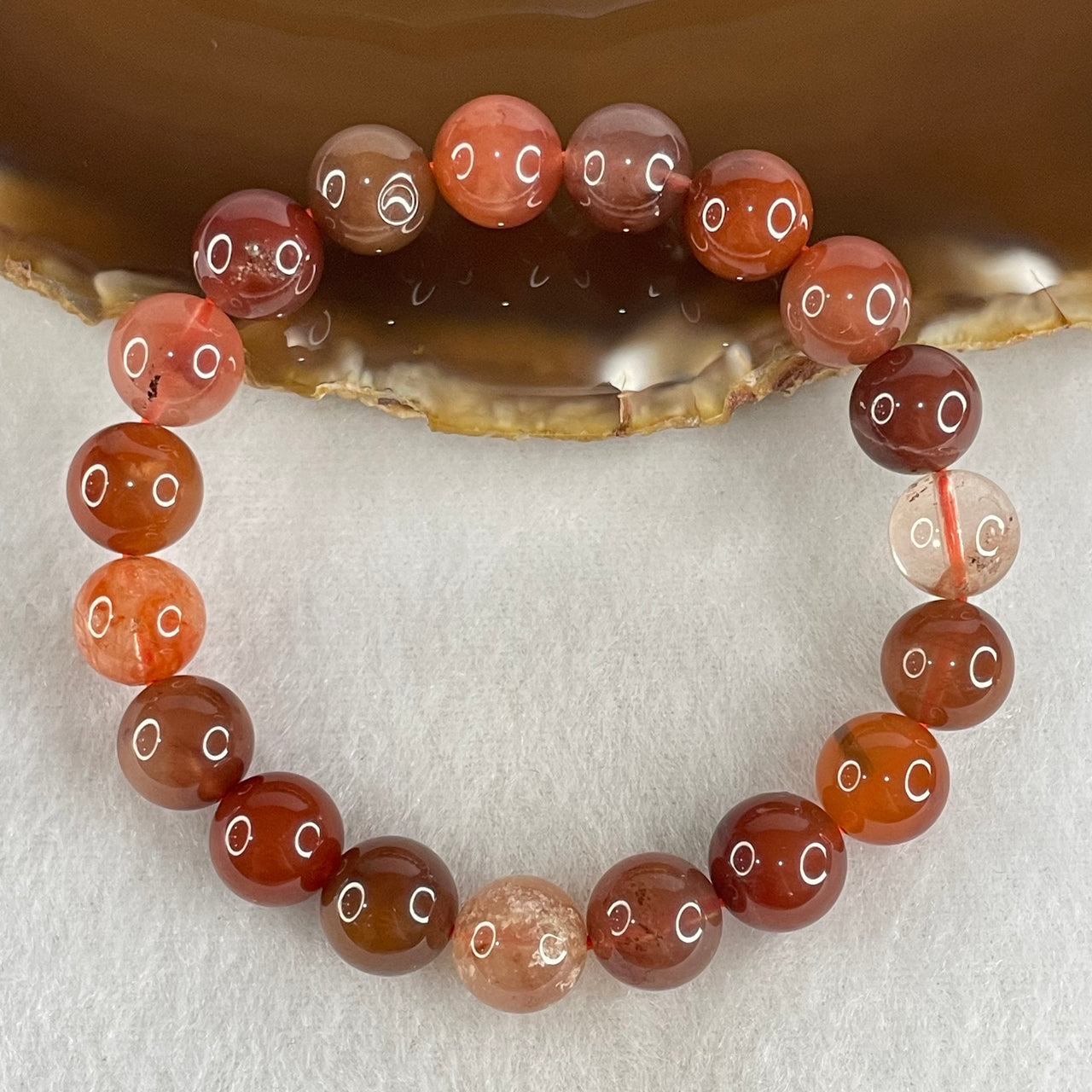 Natural Red Agate Beads Bracelet 27.64g 15.5cm 10.4mm 19 Beads - Huangs Jadeite and Jewelry Pte Ltd