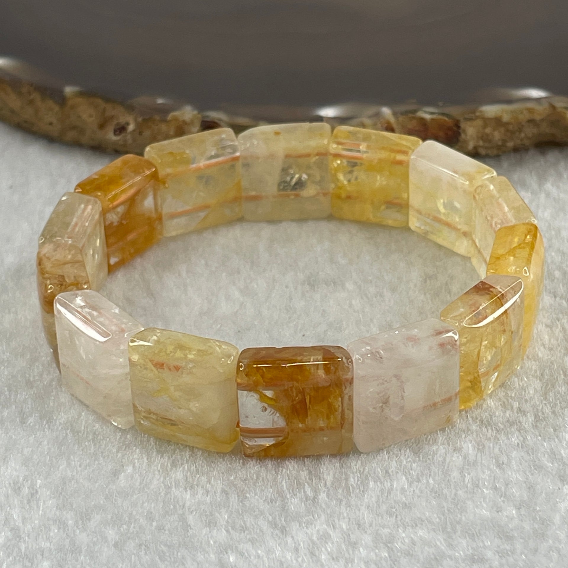Natural Ferruginous Quartz Bracelet 38.45g 17cm 13.9 by 13.8 by 7.1mm 14 pcs - Huangs Jadeite and Jewelry Pte Ltd