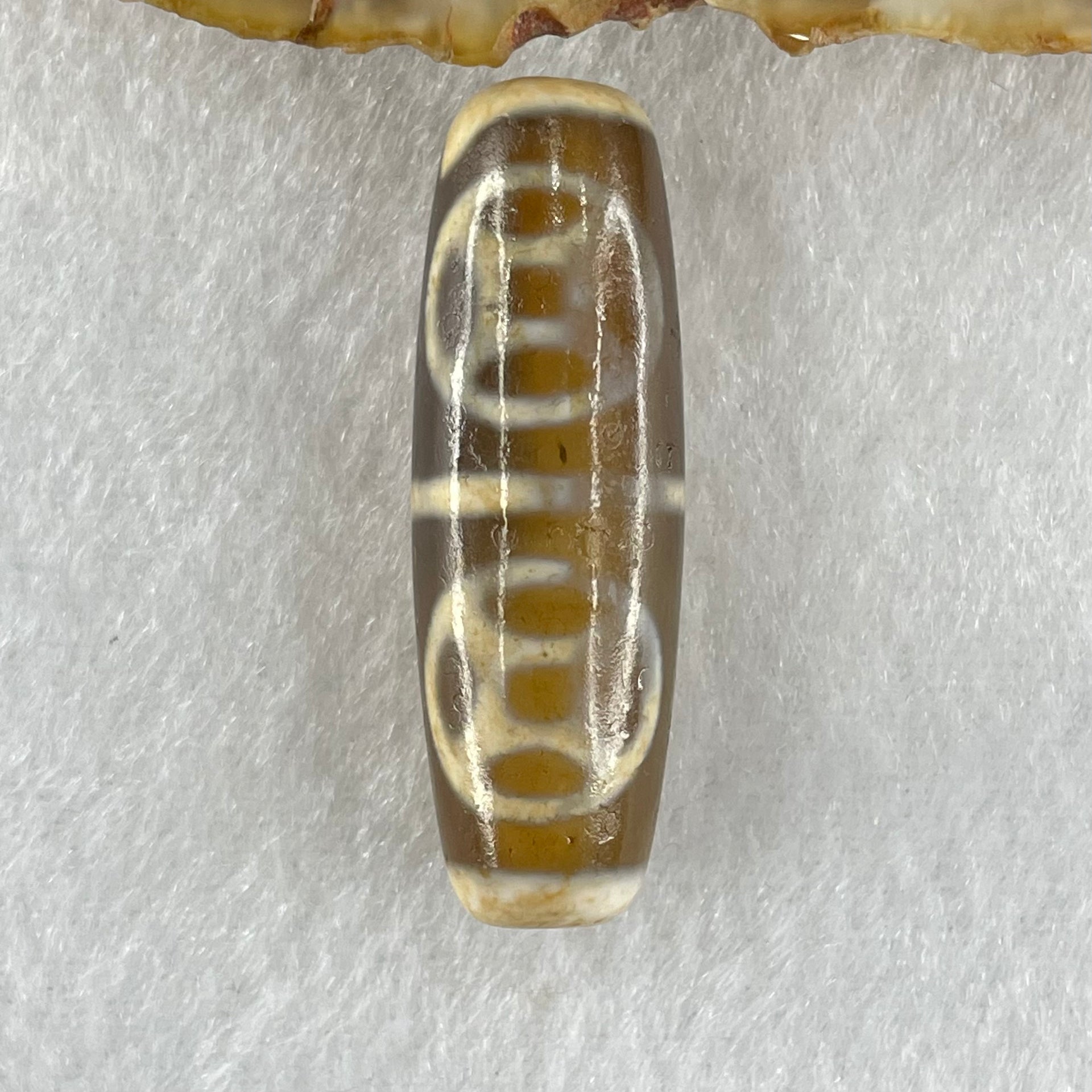 Natural Powerful Tibetan Old Oily Agate Four Coins Dzi Bead Heavenly Master (Tian Zhu) 9.37g 38.4 by 12.6mm - Huangs Jadeite and Jewelry Pte Ltd