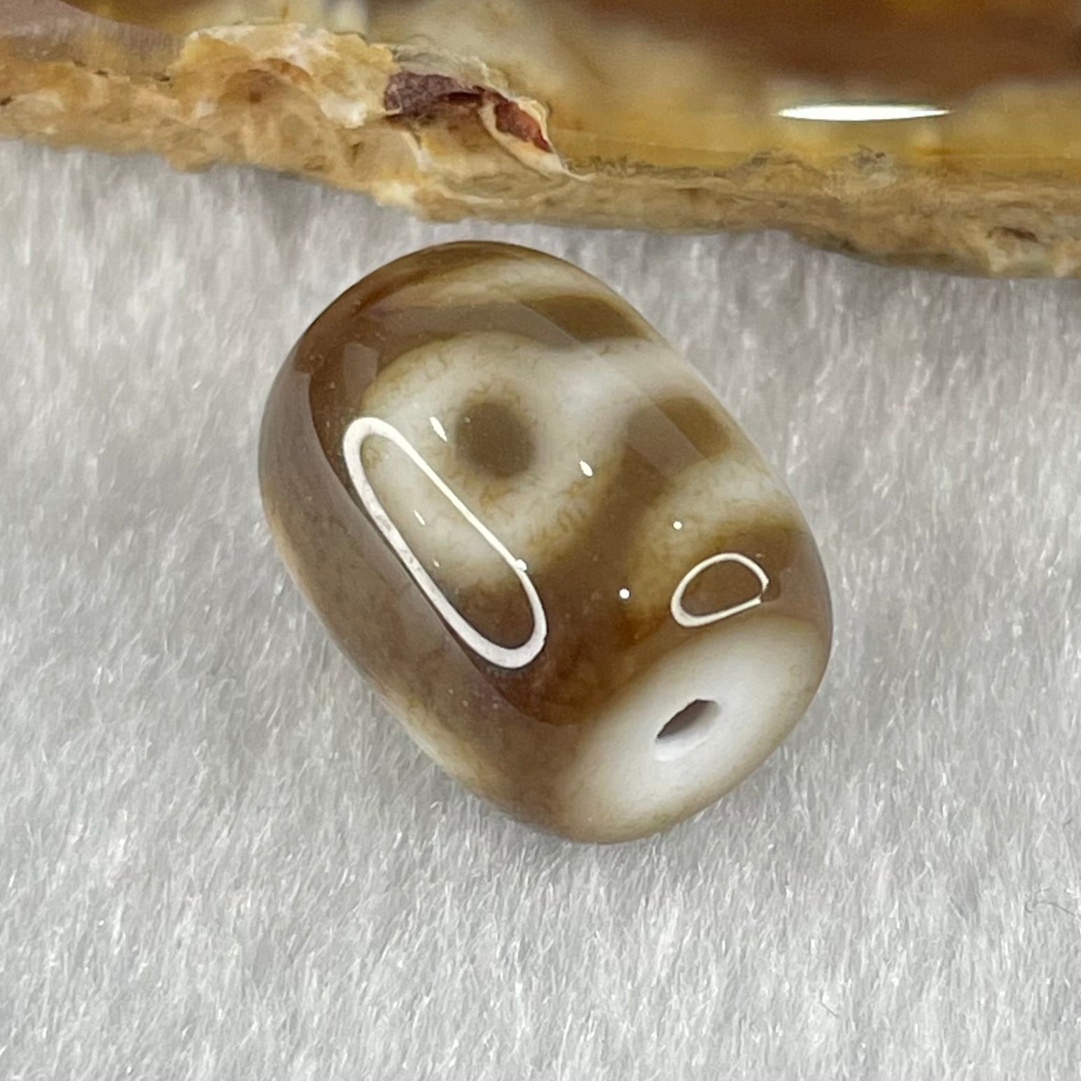 Natural Powerful Tibetan Old Oily Dark Brown with White Agate Patina Guiren Tairen Human Dzi Bead Totem Amulet Heavenly Master (Tian Zhu) 贵人天诛 2.70g 13.5 by 10.9mm - Huangs Jadeite and Jewelry Pte Ltd