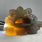 Natural Icy Dark Purpleish Wuji with Brown Agate 3 Legged Toast Display 520.6g 90.0 by 92.0 by 65.0mm - Huangs Jadeite and Jewelry Pte Ltd