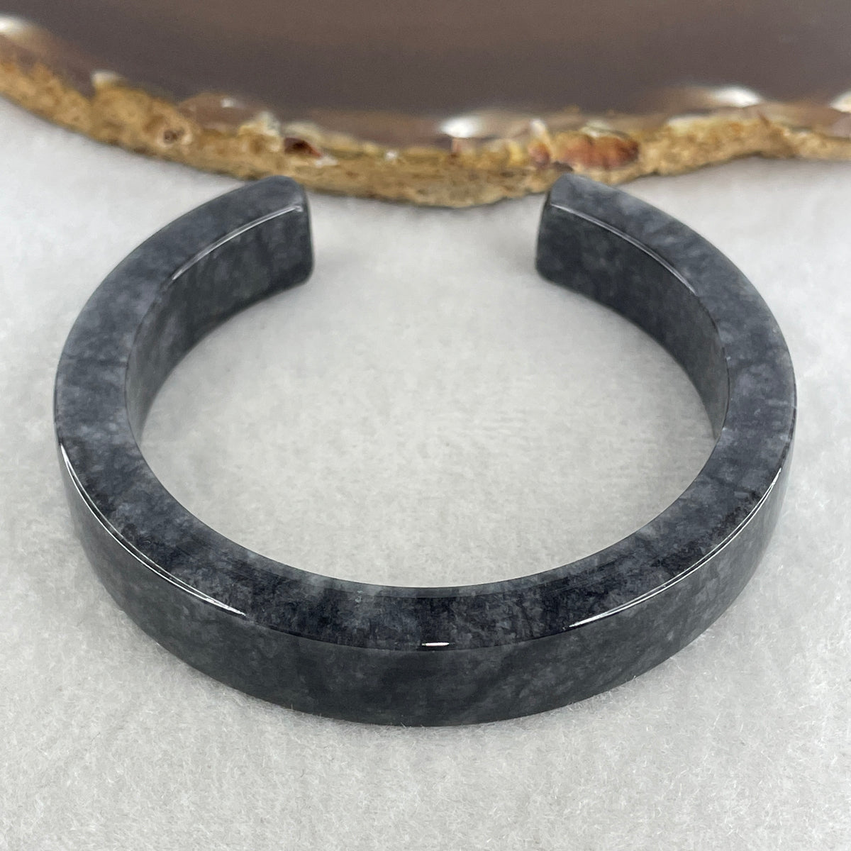 Natural Type A Wuji Grey Jadeite Opening Bangle | 56.1mm Inner (43.43g 11.0x7.1mm | Modern Open Cuff Silhouette| Flexible Luxury, Grounding & Spiritual Shield) - Huangs Jadeite and Jewelry Pte Ltd