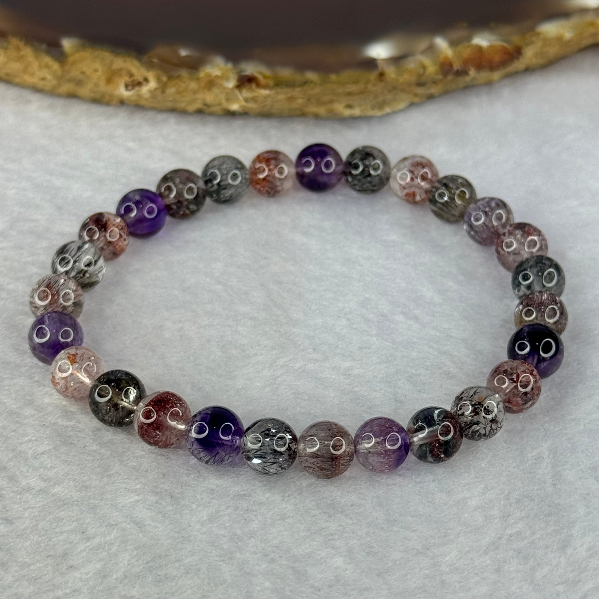Very Good Grade Natural Transparent Bright Super 7 Beads Bracelet 非常好的等级天然透明深彩色超级七珠手链 10.84g 15cm 6.8mm 27 Beads - Huangs Jadeite and Jewelry Pte Ltd