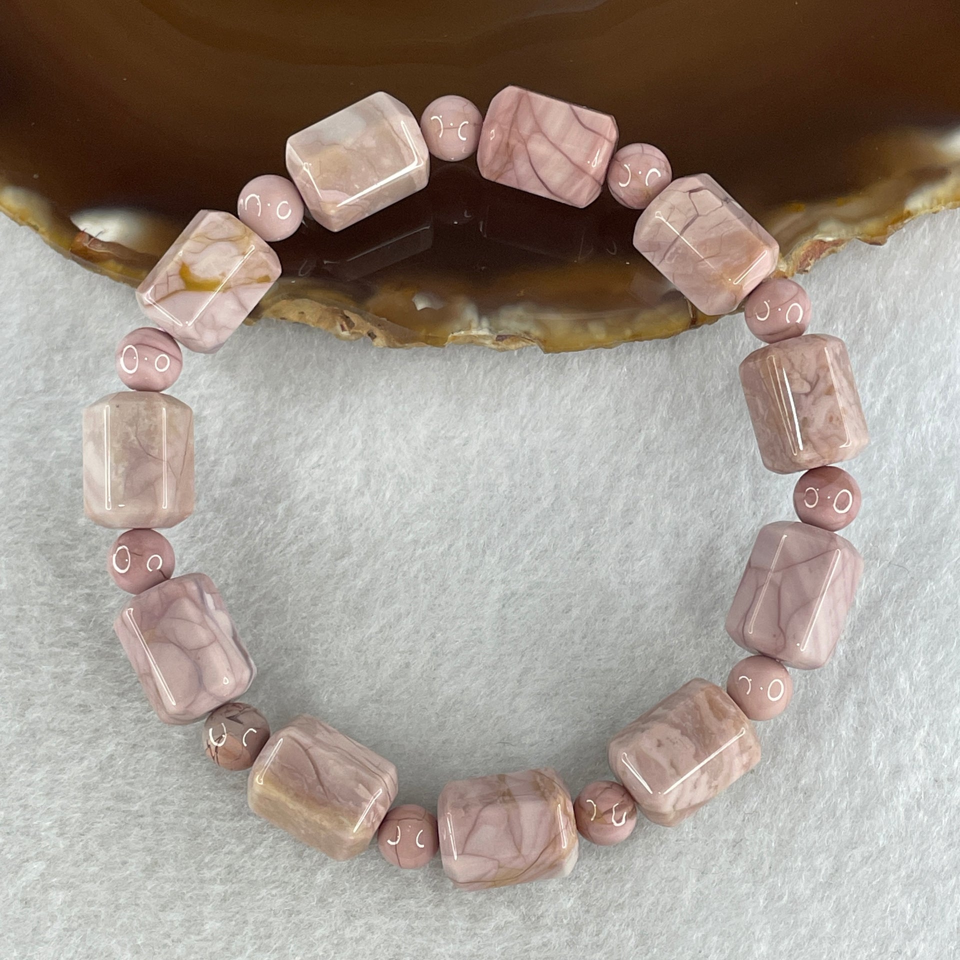 Certified Natural Alashan Agate Pink Barrel Bracelet 27.796g 17cm 13.1 by 9.2mm 11 Barrel - Huangs Jadeite and Jewelry Pte Ltd
