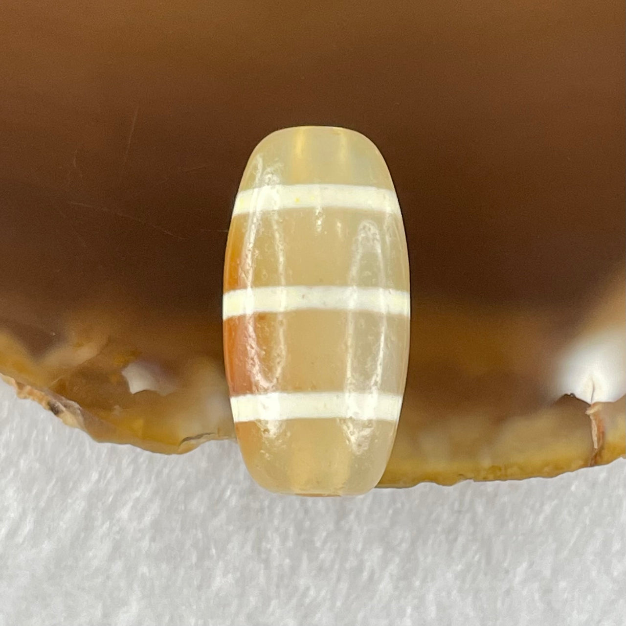Natural Powerful Tibetan Old Oily Agate 3-Lines Dzi Bead Heavenly Master (Tian Zhu) 三行天诛 3.19g 20.2 by 10.4mm - Huangs Jadeite and Jewelry Pte Ltd