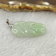 Type A Light Green Jadeite Leaf Pendant with S925 Sliver Clasps 4.31g 30.4 by 17.7 by 4.0mm - Huangs Jadeite and Jewelry Pte Ltd