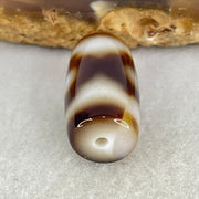 Natural Powerful Tibetan Old Oily Dark Brown With White Agate 3 Eyes Dzi Bead Heavenly Master (Tian Zhu) 三眼天诛 3.92g 19.6 by 10.8mm - Huangs Jadeite and Jewelry Pte Ltd