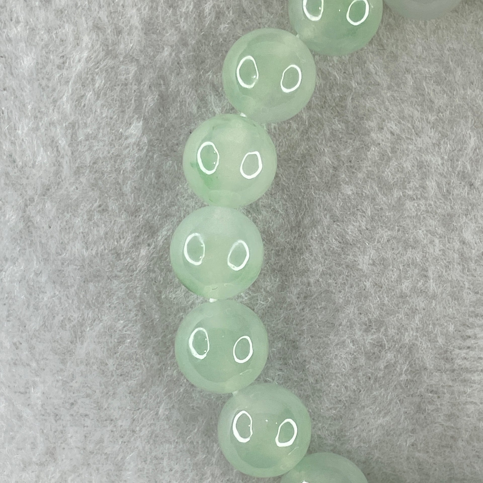 Type A Natural Jelly Semi Icy Light Green with Blueish Green Piao Hua Jadeite Beads Bracelet 32.64g 15cm 10.0mm 19 beads - Huangs Jadeite and Jewelry Pte Ltd