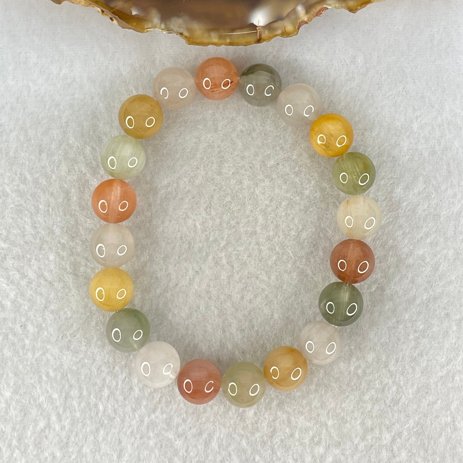 Above Average Grade Natural Muti Colour Rabbit Hair Rutilated Quartz Beads Bracelet 24.92g 16cm 9.8mm 20 Beads - Huangs Jadeite and Jewelry Pte Ltd
