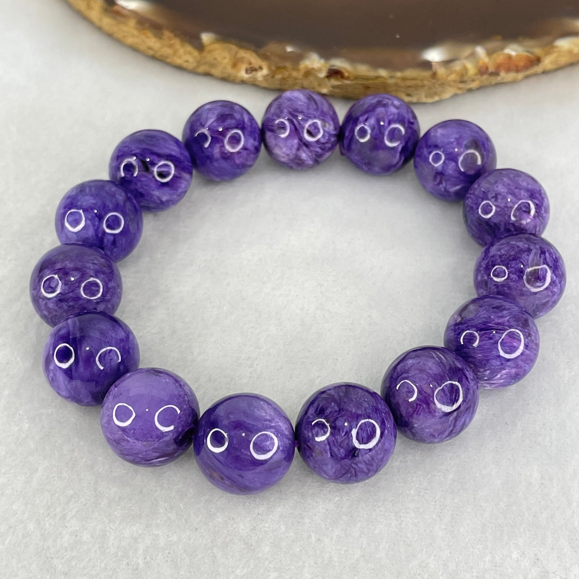 Good Grade Natural Charoite Beads Bracelet 59.867g 18.5cm 14.4mm 15 Beads - Huangs Jadeite and Jewelry Pte Ltd