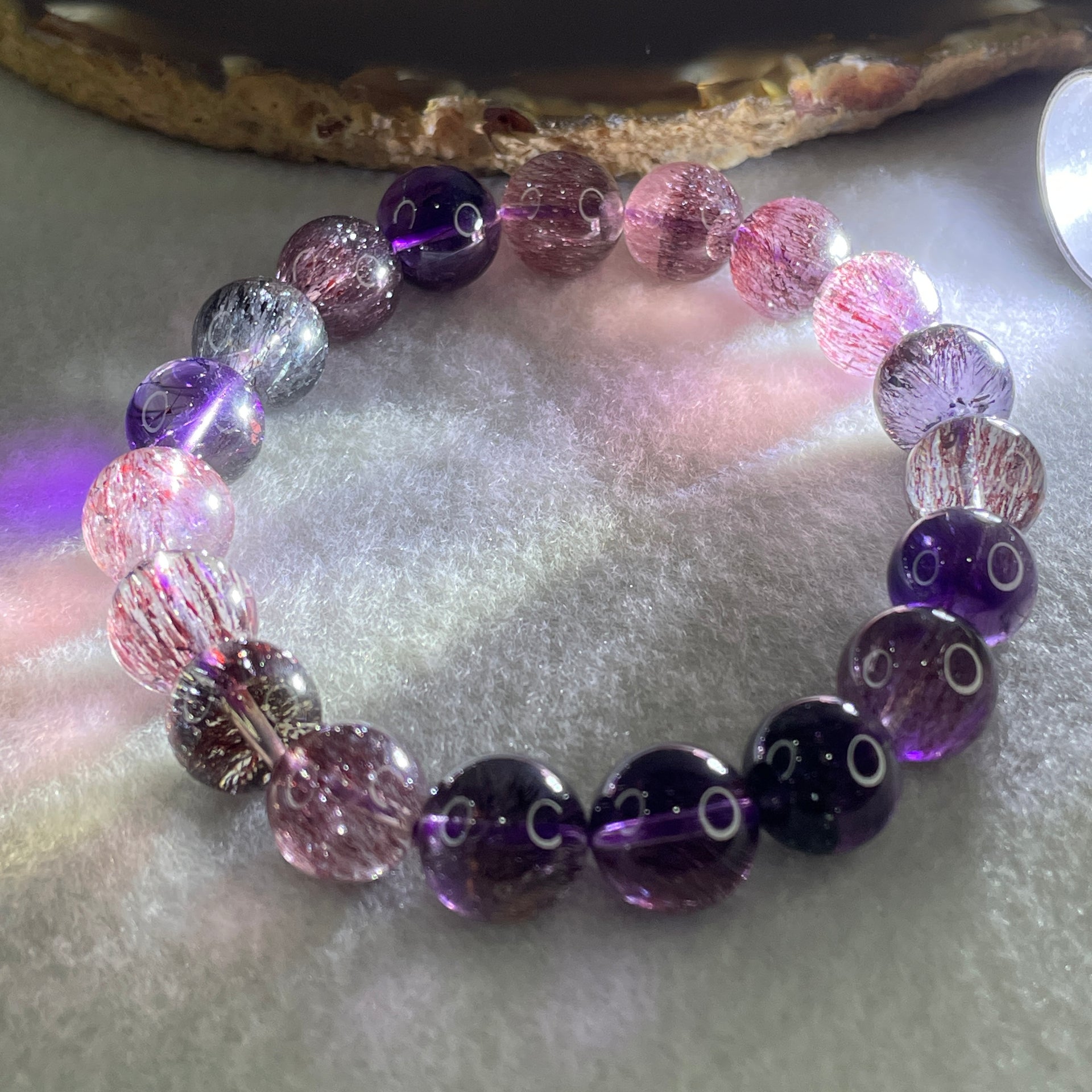 Good Grade Natural Super 7 Beads Bracelet 32.33g 10.9mm 16.5cm 19Beads - Huangs Jadeite and Jewelry Pte Ltd