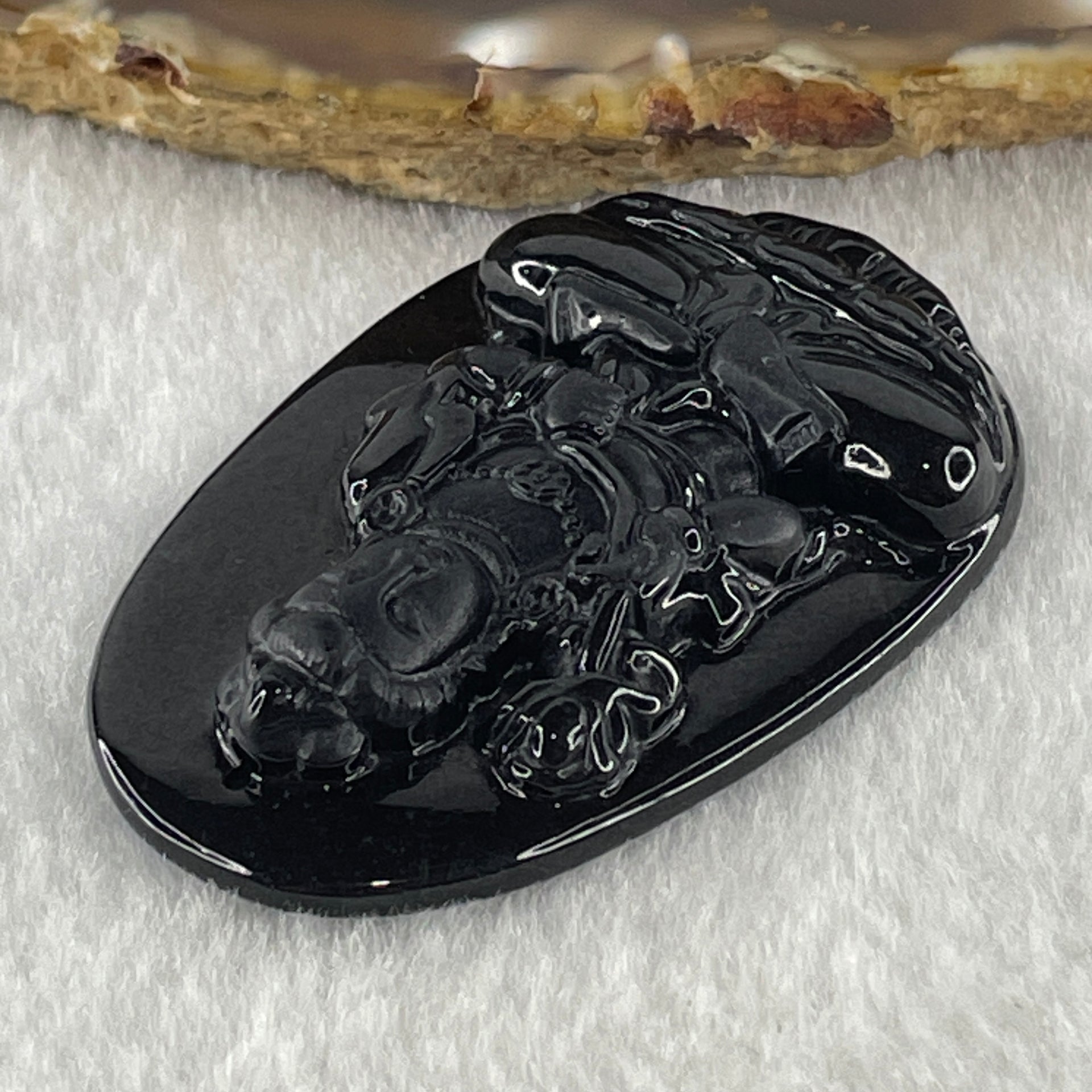 Type A Opaque to Partial Translucent Black Omphacite Jadeite Mahasthamaprapta Bodhisattva Pendant Horse Zodiac Guardian 16.73g 52.1 by 34.6 by 7.6mm - Huangs Jadeite and Jewelry Pte Ltd