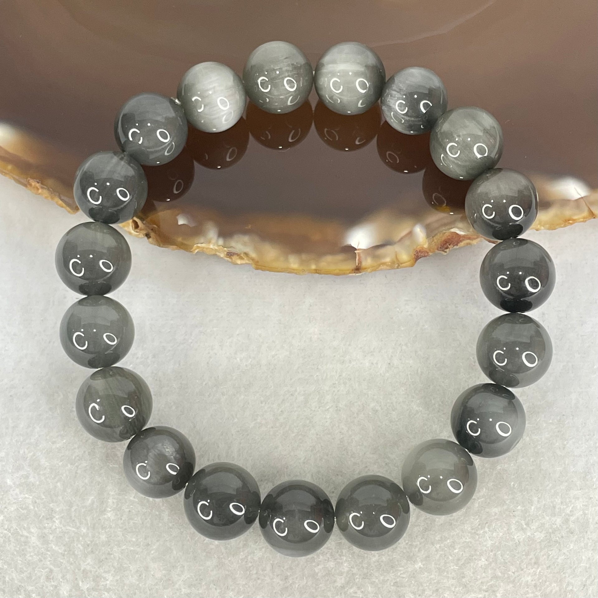 Good Grade Natural Grey Rabbit Hair Rutilated Quartz Beads Bracelet 30.94g 17cm 10.8mm 19 Beads - Huangs Jadeite and Jewelry Pte Ltd
