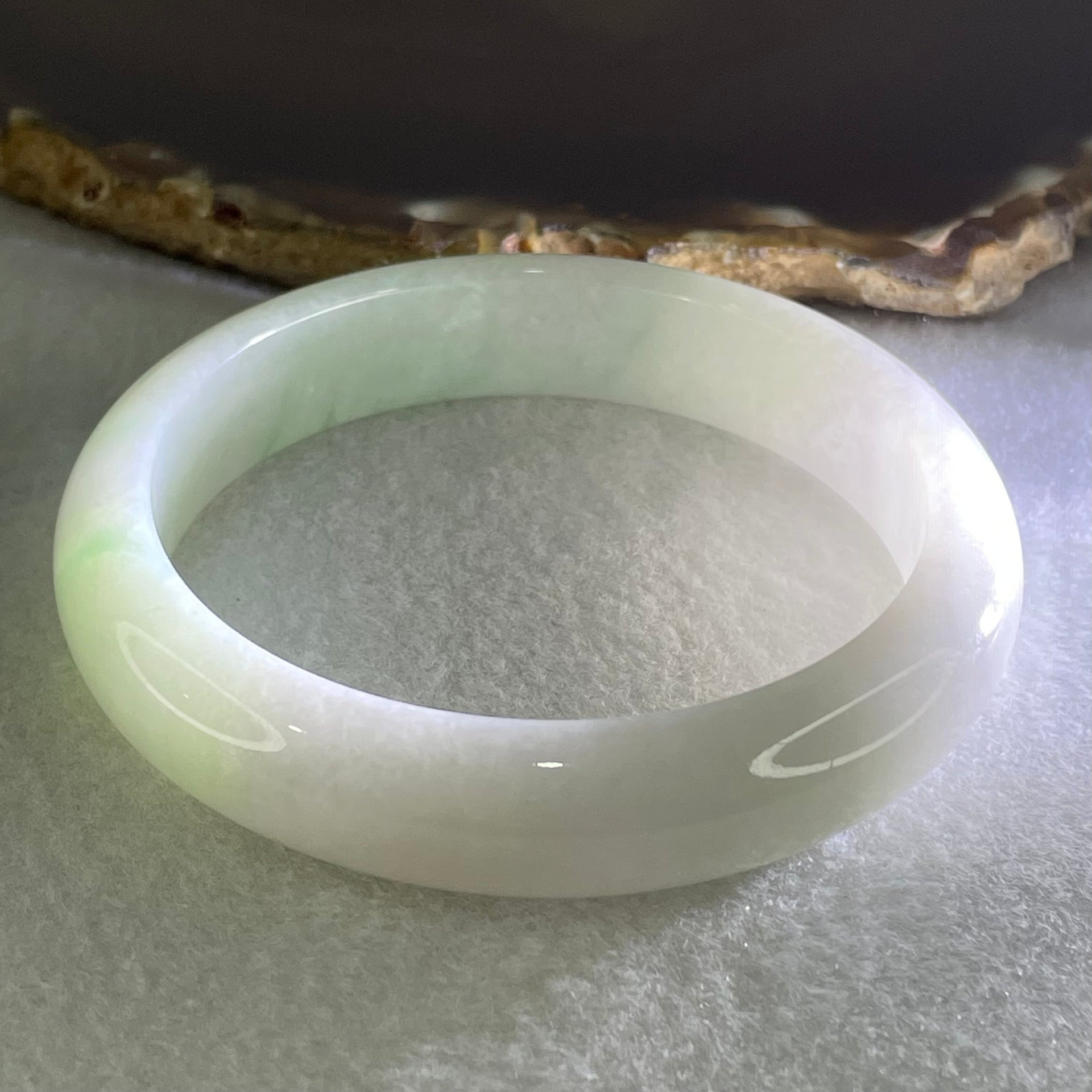 Type A Light Green Faint Lavender Jadeite Bangle 58.75g Inner Diameter 58.3mm 13.4 by 8.4mm (Slight Internal Line) - Huangs Jadeite and Jewelry Pte Ltd