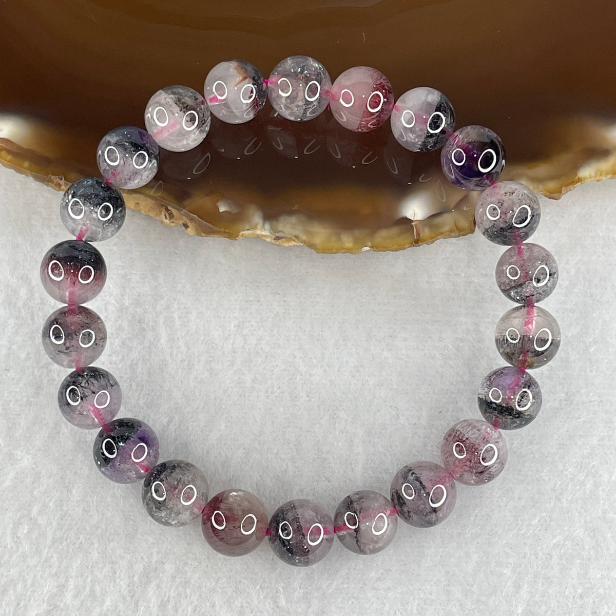 Certified Above-Average Grade Natural Super 7 Crystal Beads Bracelet | High-Density Multi-Bead Strand | Authentic Sacred Seven Multi-Mineral Inclusions Quartz Spiritual Catalyst & Auric Shield Bracelet (20.26g | 16cm Length | 8.8mm | 22 Beads)