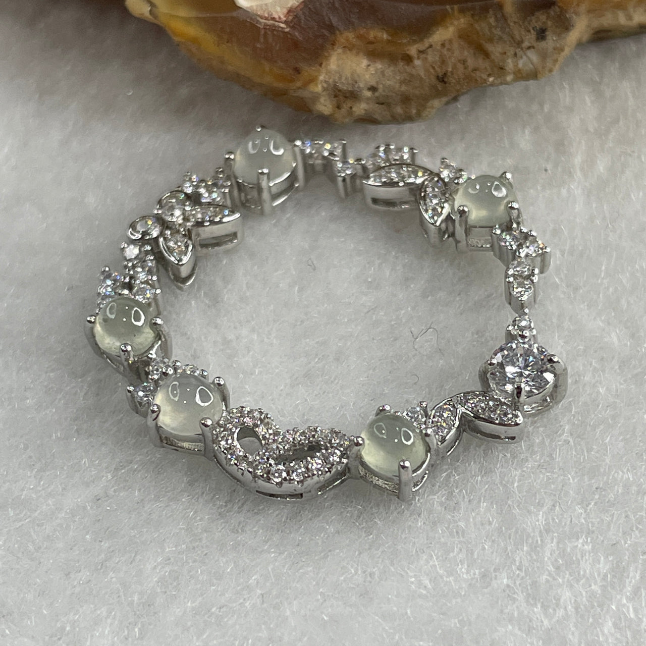 Type A Icy White Jadeite Beads Pendant with Cubic Zirconia in S925 Sliver 2.74g 3.0 by 2.0mm 5Beads