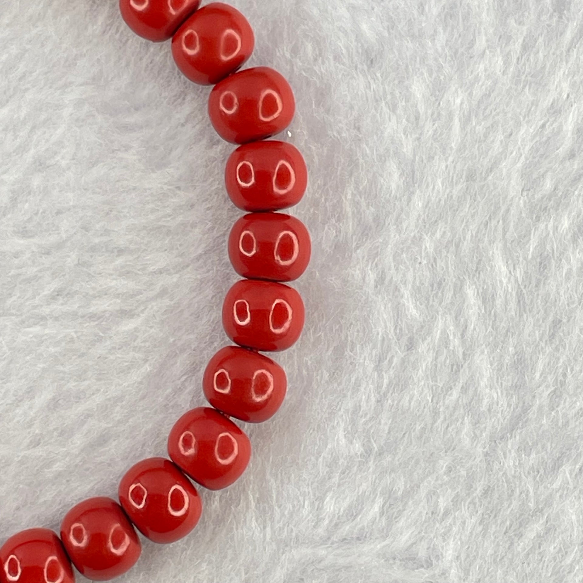 Natural Red Cinnabar Beads Bracelet 37.60g 15.5cm 7.1mm by 31 Beads - Huangs Jadeite and Jewelry Pte Ltd