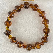 Natural Dark Brownish Yellow Flower Amber Beads Bracelet 9.56g 15.5cm 10.8mm 14 Beads 5.9mm 14 Beads - Huangs Jadeite and Jewelry Pte Ltd