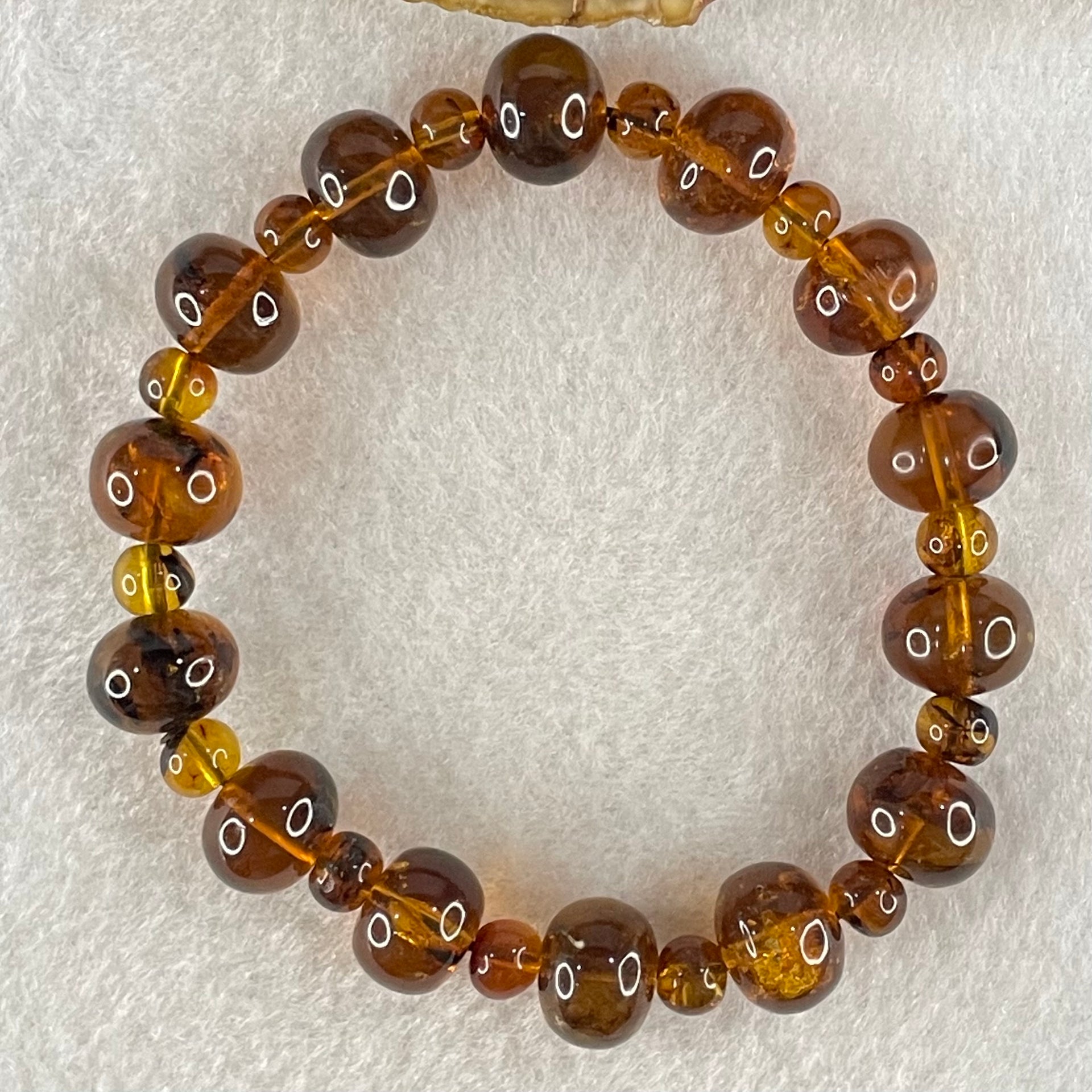 Natural Dark Brownish Yellow Flower Amber Beads Bracelet 9.56g 15.5cm 10.8mm 14 Beads 5.9mm 14 Beads - Huangs Jadeite and Jewelry Pte Ltd