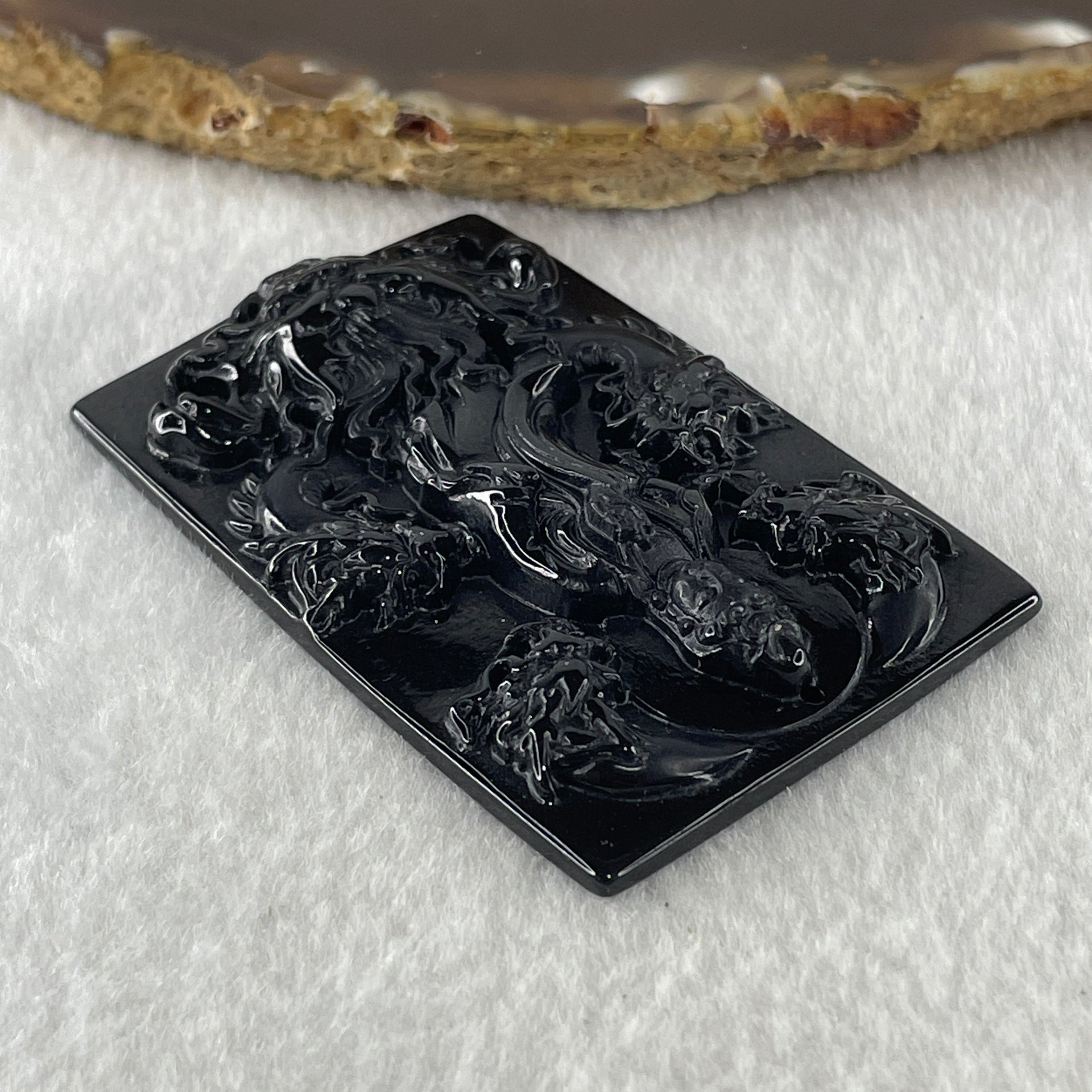 Type A Opaque to Partial Translucent Black Omphacite Jadeite Guan Yin with 5 Dragons Pendant 24.09g 60.5 by 39.6 by 7.8mm - Huangs Jadeite and Jewelry Pte Ltd