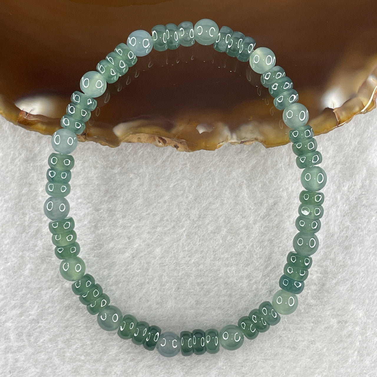 Certified Natural Type A Semi Icy Blueish Green Jadeite Donut Beads Bracelet 8.59g 15cm 5.0mm 56Beads