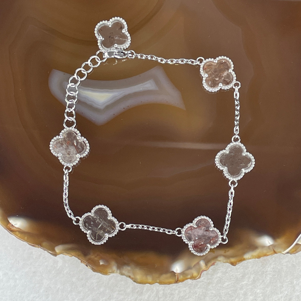Natural Rutilated Quartz Four-Leaf Clover Bracelet | Solid S925 Sterling Silver Setting | Adjustable 16-18cm Wrist Fit | "Venus Hair" Cosmic Wealth & Energy Amulet (8.32g 11.2x2.0mm)