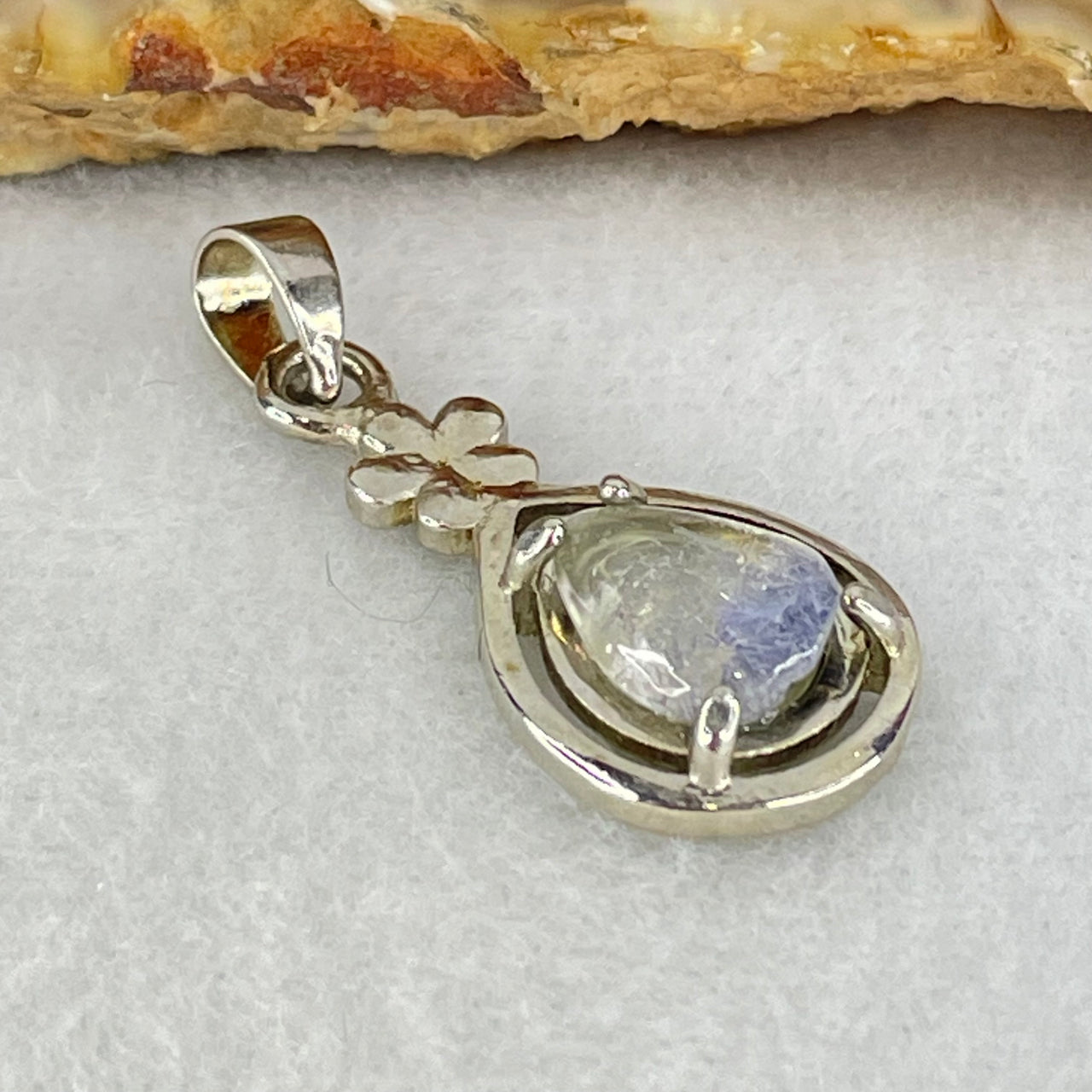 Good Grade Rare Natural Blue Dumortierite Rutilated Quartz in S925 Pendant 2.08g 9.5 by 7.2 by 3.0mm - Huangs Jadeite and Jewelry Pte Ltd