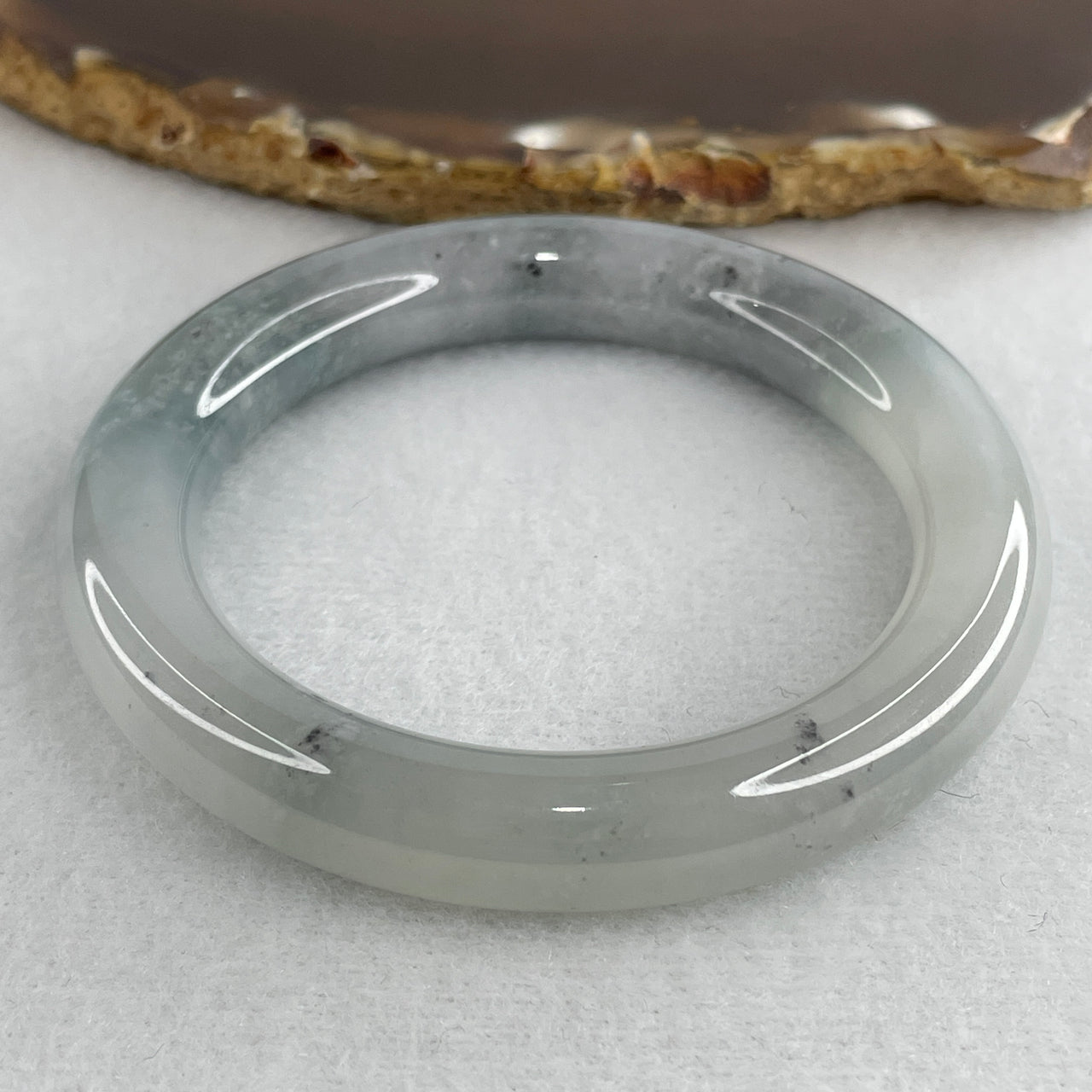 Natural Type A Jelly Monochrome Jadeite Bangle | 51.7mm Light Grey with Translucent Deep Grey Matrix | Very Very Slight Internal Lines "Fei Cui" Ultra-Thick Round Wrist Heirloom (52.08g 10.1x10.4mm)