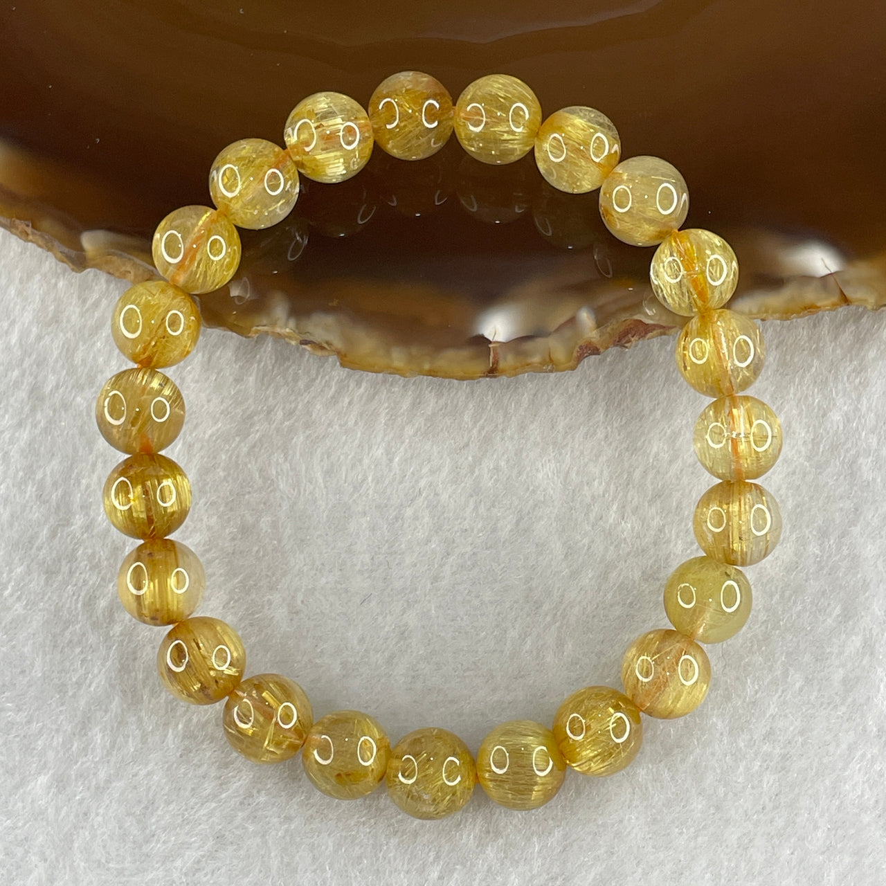 Good Grade Natural Golden Rutilarted Quartz Shun Fa Jin Beads Bracelet 20.81g 16cm 8.8mm 23 Beads