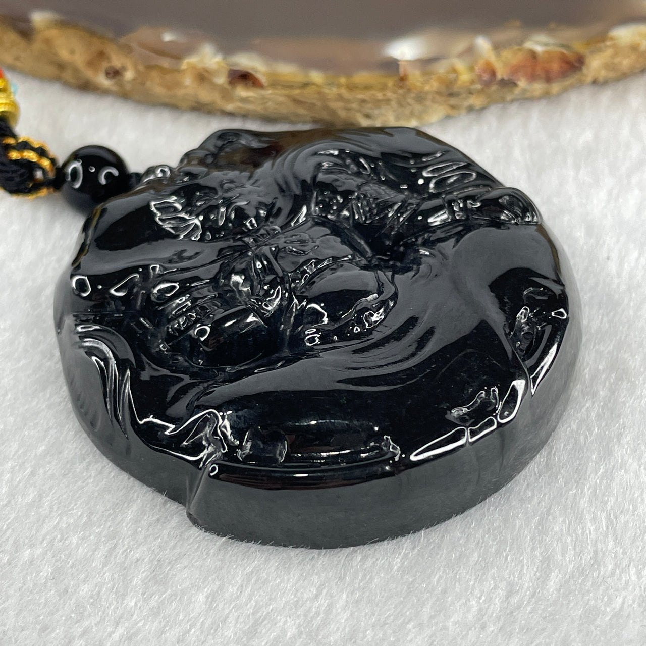 Natural Type A Opaque Black Jadeite Sun Wu Kong Monkey God Pendant 62.92g 53.0 by 52.4 by 11.3mm