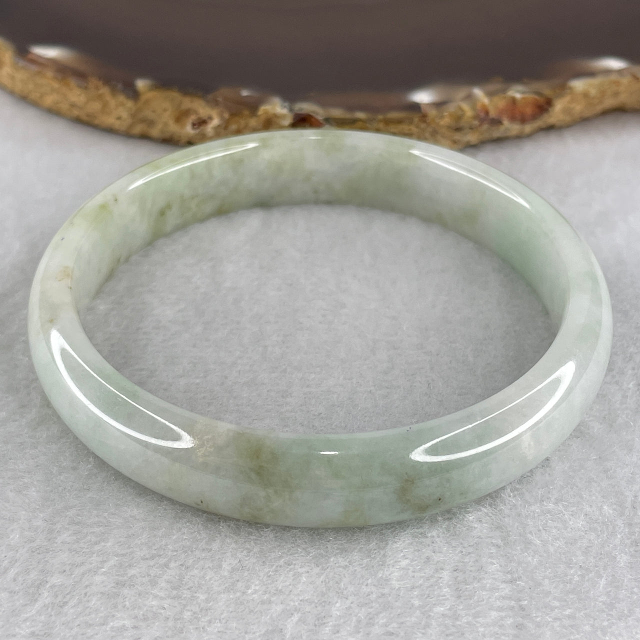 59.8mm Genuine Jadeite Bangle Type A - Green Floating Flowers - 42.59g Natural Light Green Jadeite Jewelry 11.7x6.8mm Wide (Slight Internal Lines)