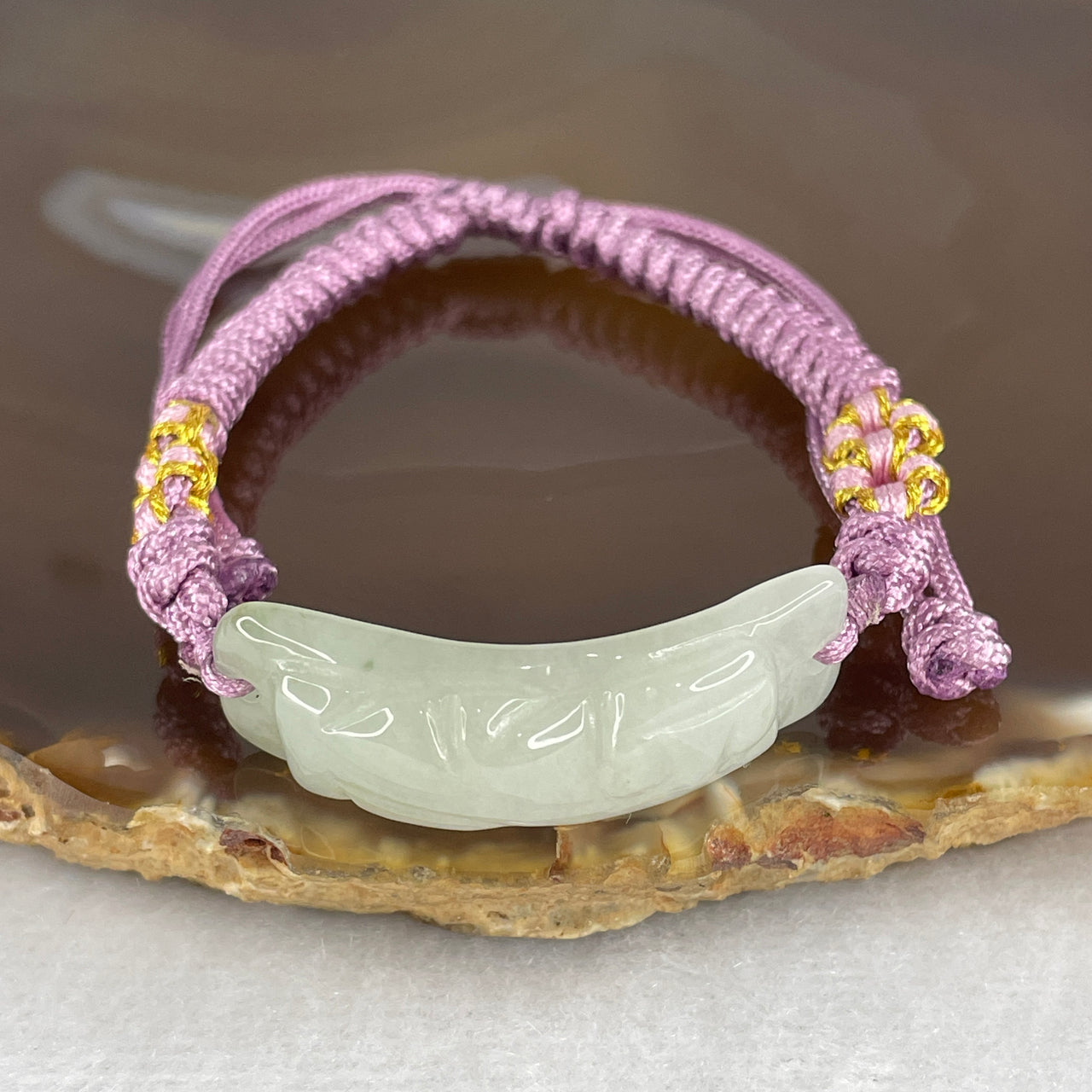 Certified Natural Type A Jelly Light Green with Green Jadeite Pixiu in String Bracelet 8.17g 35.4 by 11.6 by 6.8mm