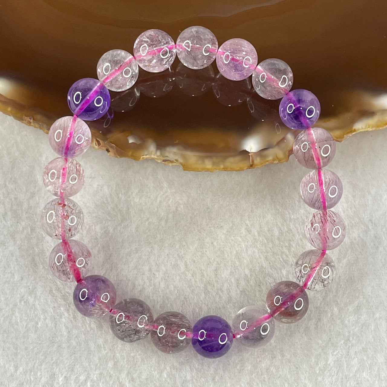 Above Average Grade Natural Super 7 Crystal Beads Bracelet 天然超级七水晶珠手链 21.93g 16cm 9.2mm 21 Beads - Huangs Jadeite and Jewelry Pte Ltd