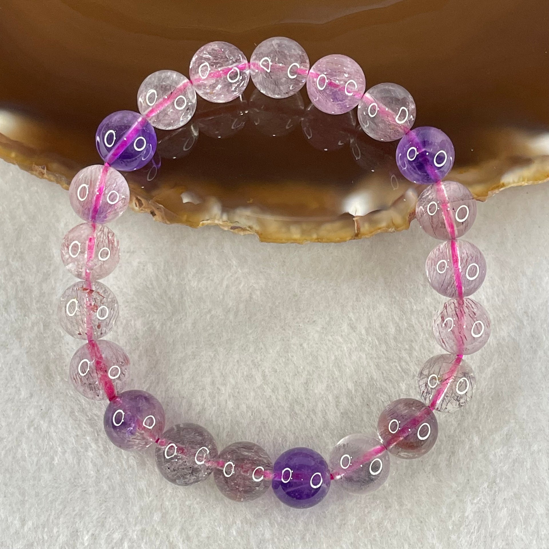 Above Average Grade Natural Super 7 Crystal Beads Bracelet 天然超级七水晶珠手链 21.93g 16cm 9.2mm 21 Beads - Huangs Jadeite and Jewelry Pte Ltd