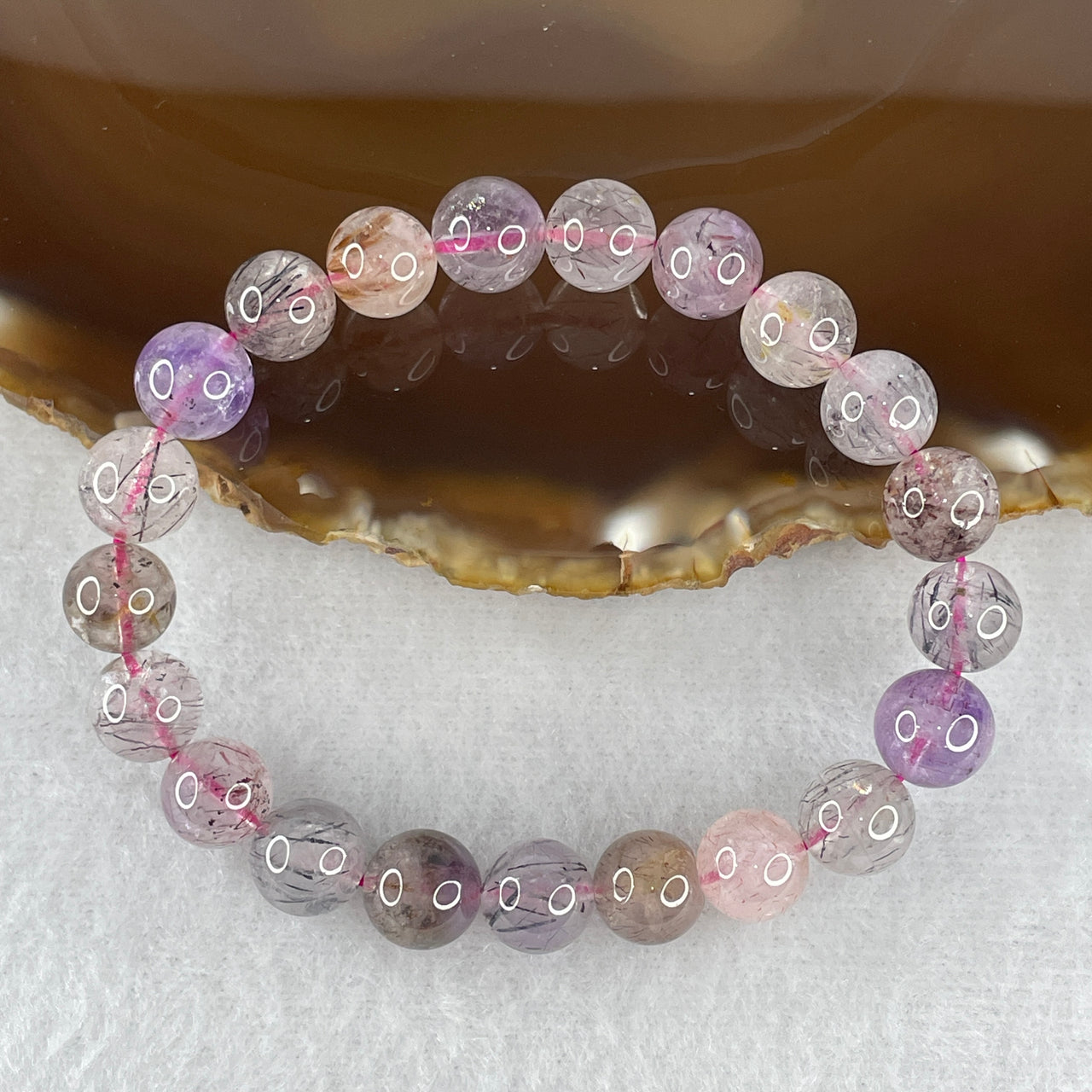 Certified Above-Average Grade Natural Super 7 Crystal Beads Bracelet | Fluid High-Clarity Showcase Strand | Authentic Sacred Seven Multi-Mineral Inclusions Quartz Spiritual Catalyst & Auric Shield Bracelet (21.99g | 15.5cm Length | 9.4mm | 21 Beads)