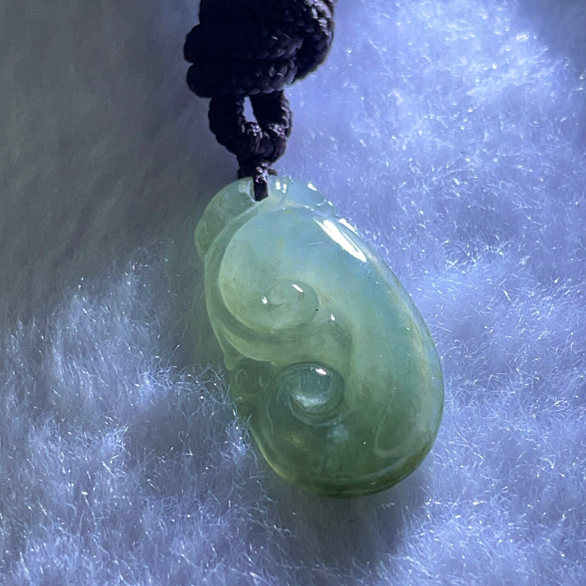 Type A Icy Light Blueish Green Jadeite Ruyi Pendent 3.99g 25.9 by 13.8 by 3.9mm - Huangs Jadeite and Jewelry Pte Ltd