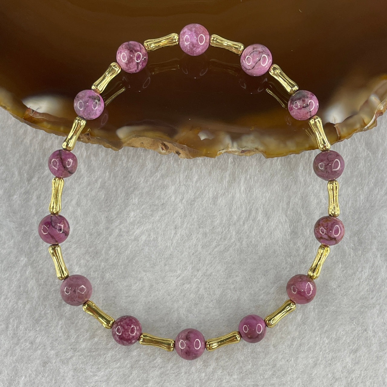 Natural Lepidolite Beads Bracelet with Charms 5.57g 15cm 6.1mm 14Beads
