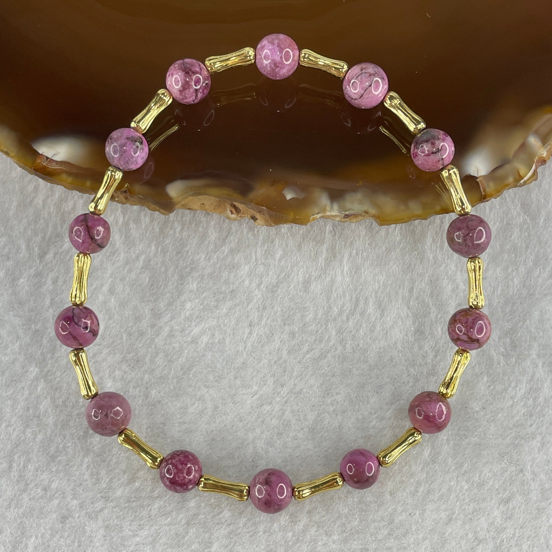 Natural Lepidolite Beads Bracelet with Charms 5.57g 15cm 6.1mm 14Beads - Huangs Jadeite and Jewelry Pte Ltd
