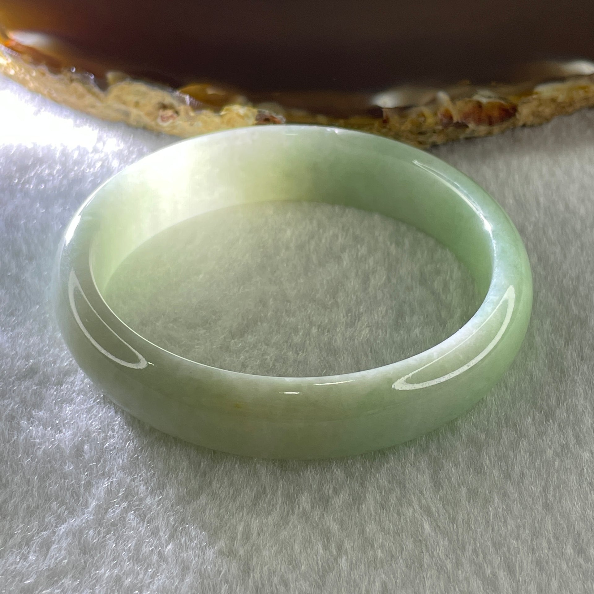 Natural Type A Light Green with White and Yellow Jadeite Oval Bangle 36.02g Inner Diameter 52.1mm 12.7 by 6.2mm (Close to Perfect) - Huangs Jadeite and Jewelry Pte Ltd