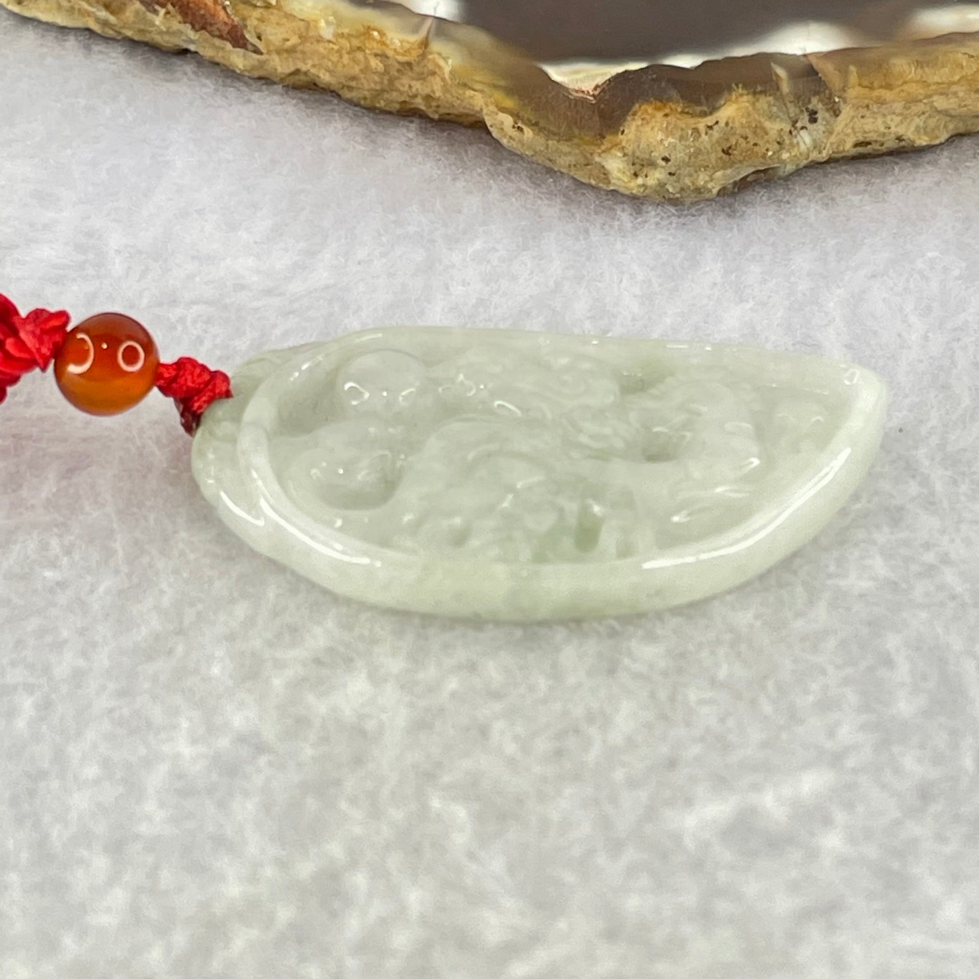 Type A Faint Green Lavender Dragon Half Heart Pendant 11.35g 40.0 by 23.9 by 4.7mm - Huangs Jadeite and Jewelry Pte Ltd