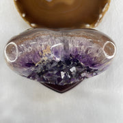Natural Amethyst Heart Shape with Wooden Stand Display 784.3g 114.4 by 95.0 by 116.5mm - Huangs Jadeite and Jewelry Pte Ltd