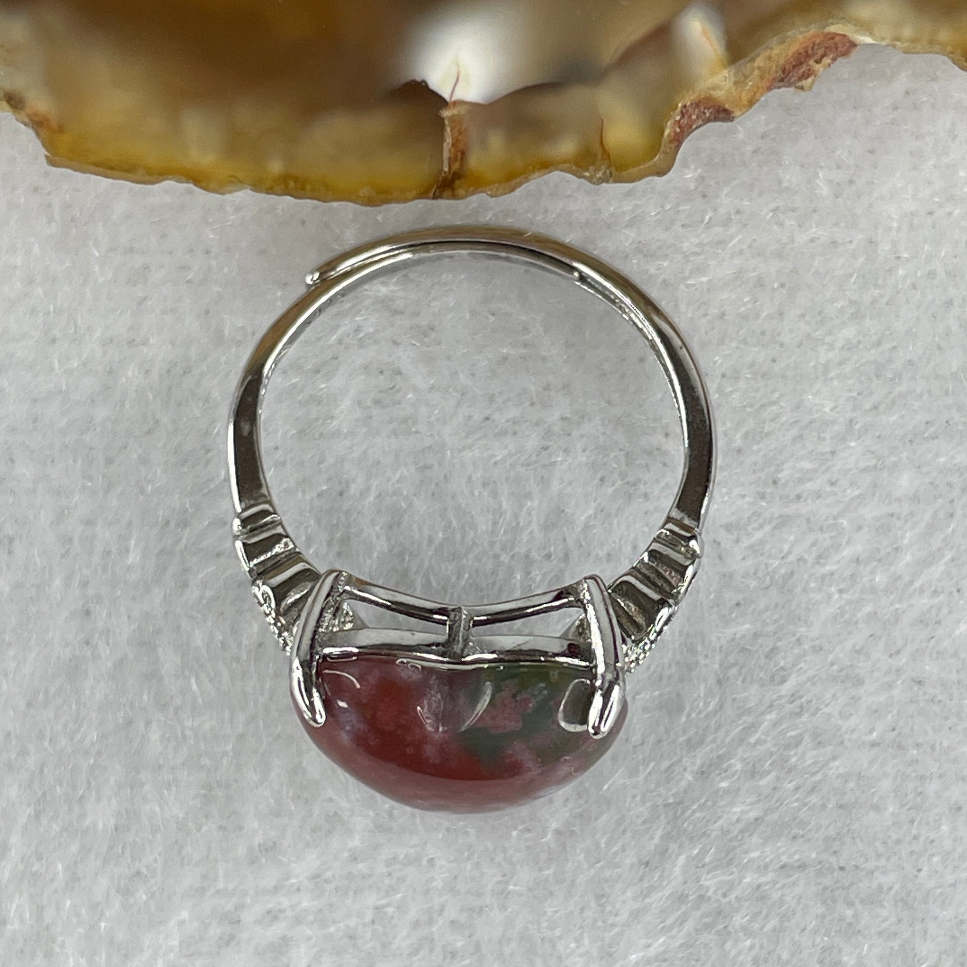 Natural Red Brecciated Jasper Heart Shape Ring in S925 Sliver 2.65g 12.4 by 12.7 by 5.5mm (Adjustable Size) - Huangs Jadeite and Jewelry Pte Ltd