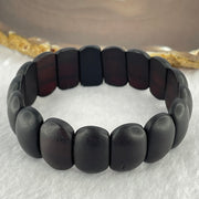 Natural Dark Matt Black Red Amber Shou Pai Bracelet 天然天翁琥珀手牌手链 17.85g 17.5cm 19.5 by 13.9 by 6.6mm 17pcs - Huangs Jadeite and Jewelry Pte Ltd